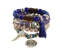 HUFFA Bracciale con perline impilate multistrato - Gioielli in stile etnico boemo da donna(Treasure Blue)