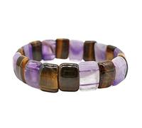 HUFFA Bracciale in Cristallo di Agata di Colori Misti - Gioiello Naturale Fatto a Mano con Tubo Piatto for Donne e Uomini(AmethystTigerEye)