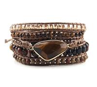 HUFFA Braccialetti avvolgenti Fatti a Mano con 5 Fili di Pietre Naturali e Ciondolo a Triangolo in Stile Bohémien(Brown)