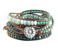 HUFFA Braccialetti avvolgenti in Pietra Naturale boema - Gioielli da Festival Fatti a Mano a 5 Fili(Amazonite)
