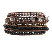 HUFFA Braccialetti avvolgenti in Pietra Naturale boema - Gioielli da Festival Fatti a Mano a 5 Fili(Black)