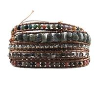 HUFFA Braccialetti avvolgenti in Pietra Naturale boema - Gioielli da Festival Fatti a Mano a 5 Fili(Grey)
