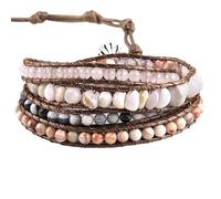 HUFFA Braccialetti avvolgenti in Pietra Naturale boema - Gioielli da Festival Fatti a Mano a 5 Fili(Pink)