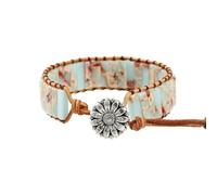 HUFFA Braccialetto Regolabile in Pelle con Gemme Naturali, Tibetano, Zingaro, con Perline, in Pelle, Avvolgente, con Pietra a Forma di Fiore, Opale, Tubo, Chakra