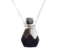 HUFFA Ciondolo con Bottiglia di Profumo in Pietra Naturale con Diamanti e Cristallo - Ornamenti con Bottiglie di Oli Essenziali sfaccettati - Collana con Ametista for aromaterapia(Blackagate1)