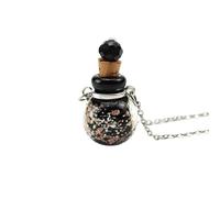 HUFFA Collana con Bottiglia di Olio Essenziale in Vetro Luminoso Gold Sand - Ciondolo for aromaterapia for Capelli e Profumo fetale(BlackSandsball)
