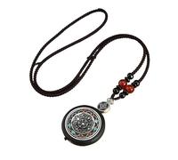 HUFFA Collana con Ciondolo a Catena Lunga in Thangka di Ebano Fatto a Mano - Accessori di gioielleria Nepalese Vintage(EightTreasures)