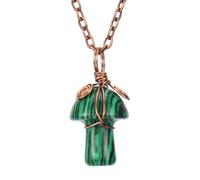 HUFFA Collana con Ciondolo a Forma di Piccolo Fungo in Agata Verde Orientale, Realizzata a Mano con Cristallo Avvolto - Gioielli Unici for Gli Amanti della Natura(Syntheticmalachite)