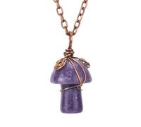 HUFFA Collana con Ciondolo a Forma di Piccolo Fungo in Agata Verde Orientale, Realizzata a Mano con Cristallo Avvolto - Gioielli Unici for Gli Amanti della Natura(Lilac)