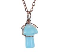 HUFFA Collana con Ciondolo a Forma di Piccolo Fungo in Agata Verde Orientale, Realizzata a Mano con Cristallo Avvolto - Gioielli Unici for Gli Amanti della Natura(Syntheticprotein)