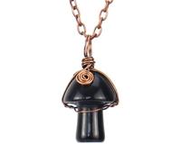 HUFFA Collana con Ciondolo a Forma di Piccolo Fungo in Agata Verde Orientale, Realizzata a Mano con Cristallo Avvolto - Gioielli Unici for Gli Amanti della Natura(Obsidian)
