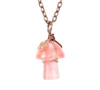 HUFFA Collana con Ciondolo a Forma di Piccolo Fungo in Agata Verde Orientale, Realizzata a Mano con Cristallo Avvolto - Gioielli Unici for Gli Amanti della Natura(Lightpinkcrystal)