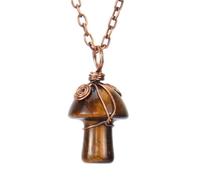 HUFFA Collana con Ciondolo a Forma di Piccolo Fungo in Agata Verde Orientale, Realizzata a Mano con Cristallo Avvolto - Gioielli Unici for Gli Amanti della Natura(Tigerstone)