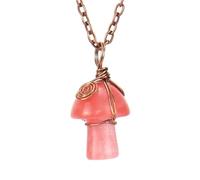 HUFFA Collana con Ciondolo a Forma di Piccolo Fungo in Agata Verde Orientale, Realizzata a Mano con Cristallo Avvolto - Gioielli Unici for Gli Amanti della Natura(Watermelonred)