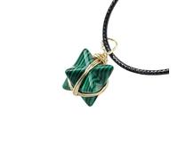 HUFFA Collana con Ciondolo a Stella a Sei Punte Merkaba in Cristallo Naturale | Gioielli con Pietre preziose Intrecciate a Mano for la guarigione Spirituale(Malachite)