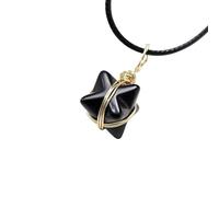 HUFFA Collana con Ciondolo a Stella a Sei Punte Merkaba in Cristallo Naturale | Gioielli con Pietre preziose Intrecciate a Mano for la guarigione Spirituale(Obsidian(Blackstone))