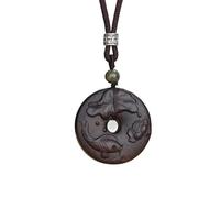 HUFFA Collana con Ciondolo in Ebano e Catena di Lana - Collana Lunga Unisex con Fibbia di Sicurezza for Accessori Eleganti(LotusCarp)