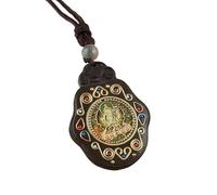 HUFFA Collana con Ciondolo Thangka in Ebano - Gioiello della divinità patrona del Bodhisattva Puxian for la Protezione Spirituale(Bodhisattva)