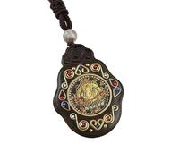 HUFFA Collana con Ciondolo Thangka in Ebano - Gioiello della divinità patrona del Bodhisattva Puxian for la Protezione Spirituale(Thousand)