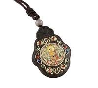 HUFFA Collana con Ciondolo Thangka in Ebano - Gioiello della divinità patrona del Bodhisattva Puxian for la Protezione Spirituale(Amitabha)