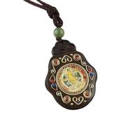 HUFFA Collana con Ciondolo Thangka in Ebano - Gioiello della divinità patrona del Bodhisattva Puxian for la Protezione Spirituale(ManjusriBodhisattva)