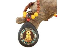 HUFFA Collana con Perline di Legno Fatte a Mano Thangka Guardian - Ciondolo a Catena for Maglione con Gioiello Unico(Tathagata)