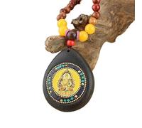 HUFFA Collana con Perline di Legno Fatte a Mano Thangka Guardian - Ciondolo a Catena for Maglione con Gioiello Unico(HoidHidden)