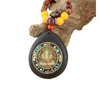 HUFFA Collana con Perline di Legno Fatte a Mano Thangka Guardian - Ciondolo a Catena for Maglione con Gioiello Unico(ThetrendtoBodhisattva)