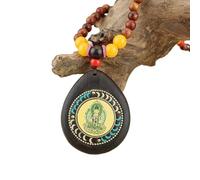 HUFFA Collana con Perline di Legno Fatte a Mano Thangka Guardian - Ciondolo a Catena for Maglione con Gioiello Unico(Woodenbeadchain)