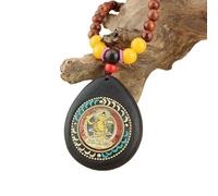 HUFFA Collana con Perline di Legno Fatte a Mano Thangka Guardian - Ciondolo a Catena for Maglione con Gioiello Unico(ManjusriBodhisattva)