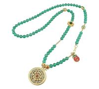 HUFFA Collana da Donna con Ciondolo Rotondo in Oro Sabbia retrò con Perle di Agata Smeraldo - Catena Lunga in Stile Etnico