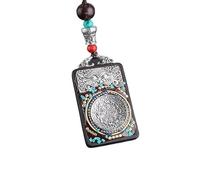HUFFA Collana Etnica Fatta a Mano con Ciondolo Thangka Raffigurante Il Dio Elefante | Collana con Ciondolo in Ebano Unico con Design Bagua(Blue)