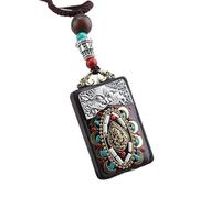 HUFFA Collana Etnica Fatta a Mano con Ciondolo Thangka Raffigurante Il Dio Elefante | Collana con Ciondolo in Ebano Unico con Design Bagua(EbonyElephant)