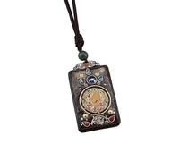 HUFFA Collana Etnica Fatta a Mano con Ciondolo Thangka Raffigurante Il Dio Elefante | Collana con Ciondolo in Ebano Unico con Design Bagua(HuangCaiShen)