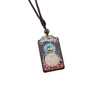 HUFFA Collana Etnica Fatta a Mano con Ciondolo Thangka Raffigurante Il Dio Elefante | Collana con Ciondolo in Ebano Unico con Design Bagua(Bianca)