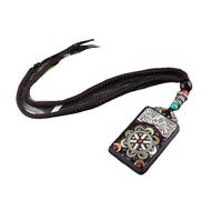 HUFFA Collana Etnica Fatta a Mano con Ciondolo Thangka Raffigurante Il Dio Elefante | Collana con Ciondolo in Ebano Unico con Design Bagua(EbonyFalunNepalRope)