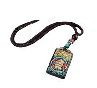 HUFFA Collana Etnica Fatta a Mano con Ciondolo Thangka Raffigurante Il Dio Elefante | Collana con Ciondolo in Ebano Unico con Design Bagua(Ebonysixword)