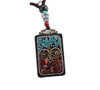 HUFFA Collana Etnica Fatta a Mano con Ciondolo Thangka Raffigurante Il Dio Elefante | Collana con Ciondolo in Ebano Unico con Design Bagua(EbonySkyEyePingAn)