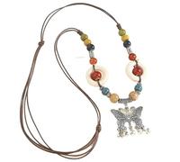HUFFA Collana in Ceramica con Ciondolo a Farfalla in Stile Etnico con Lungo Anello in Legno retrò - Accessorio di Abbigliamento con Catena Regolabile for Maglione(Color2)