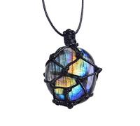 HUFFA Collana in Pietra di Luna Fatta a Mano | Ciondolo in Pietra di Cristallo Naturale | Blue Light Crafts | Regalo di Gioielli Unico(Blue)