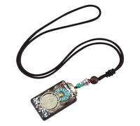 HUFFA Collana Lunga con Ciondolo Thangka in Ebano Raffigurante Il Dio della Ricchezza in Stile Nepalese - Gioielli Etnici con Catena di Lana