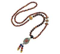 HUFFA Collana Lunga Etnica for Uomo e Donna - Catena con Perline di Legno retrò e Ciondolo(Lotusrising)