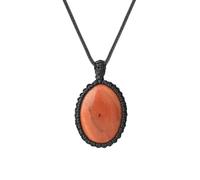 HUFFA Collana Ovale in Cristallo Realizzata a Mano - Ciondolo in Pietra Naturale di Quarzo Avvolto in Corda for Uomo e Donna(RedJasper)