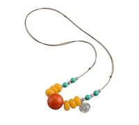 HUFFA Collana retrò con Perline Rotonde in Cera d'api - Ciondolo in Stile Etnico con Catena a Fibbia for Accessori da Maglione(Luckynecklace)
