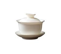 HUFFA Elegante ciotola con coperchio in giada con glassa Sancai - Set da tè freddo in porcellana bianca Dehua for la sala da tè domestica(CompleteGold)