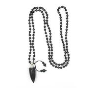 HUFFA Elegante Collana con Ciondolo a Forma di Bottiglia di Profumo in Cristallo - Design con Perline Rotonde(Obsidian)