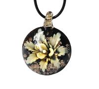 HUFFA Elegante Collana con Pendente a Spirale intarsiato a Forma di Fiore in Vetro Rotondo for Donna - Gioielleria Unica(Yellow)