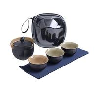 HUFFA Set da tè da viaggio portatile con una pentola e tre tazze - Set da tè in ceramica grezza for gli amanti del tè(black)
