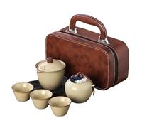 HUFFA Set da tè da viaggio portatile - Una pentola e tre tazze - Set da tè Kung Fu da esterno for gli amanti del tè(Beige)