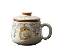 HUFFA Tazza da ufficio beige con coperchio e fodera for filtro - Set da tre pezzi for tè e acqua